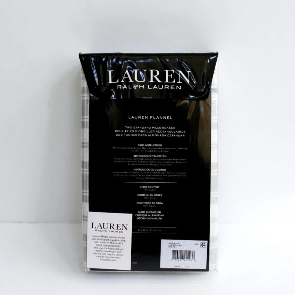 Lauren Ralph Lauren Ulster Plaid 2-Pack Flannel Standard Pillowcases White/Gray